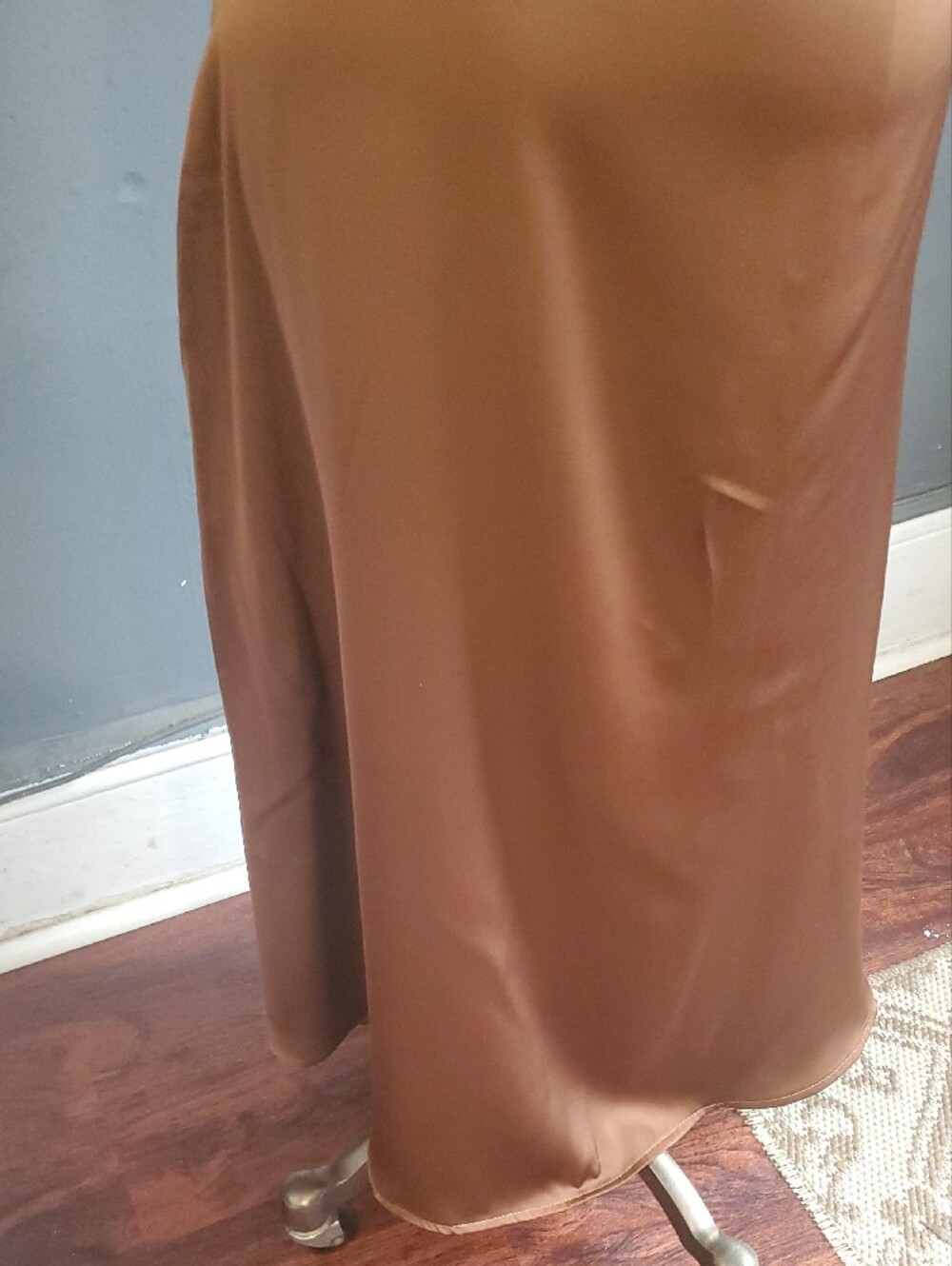 Chocolate Satin Slip Feel Slip Dress with Side Button Slit - Picture 8 of 17